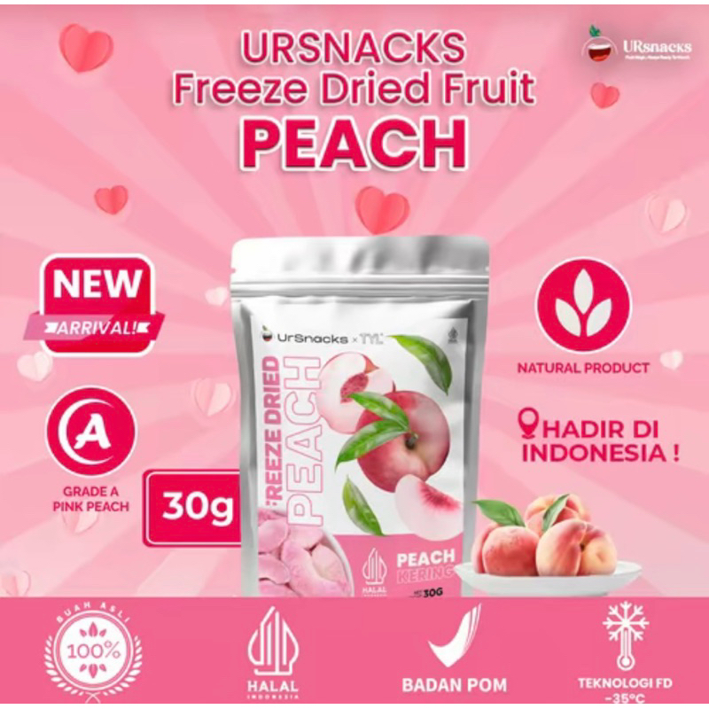 

URSNACKS Freeze Dried Peach 30gr - Snack Keripik Buah Asli Peach Pink Halal BPOM