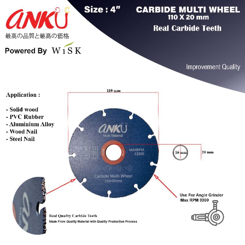 Anku Carbide Cutting Multi Wheel, Mata Gerinda Potong Multiguna Serbaguna 110 Mm, Mata Potong Kayu