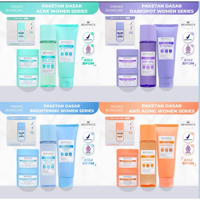 BENING'S Official Dr Oky Pratama Paket Brightening Acne Dark Spot Skincare Bening Clinic Free Serum
