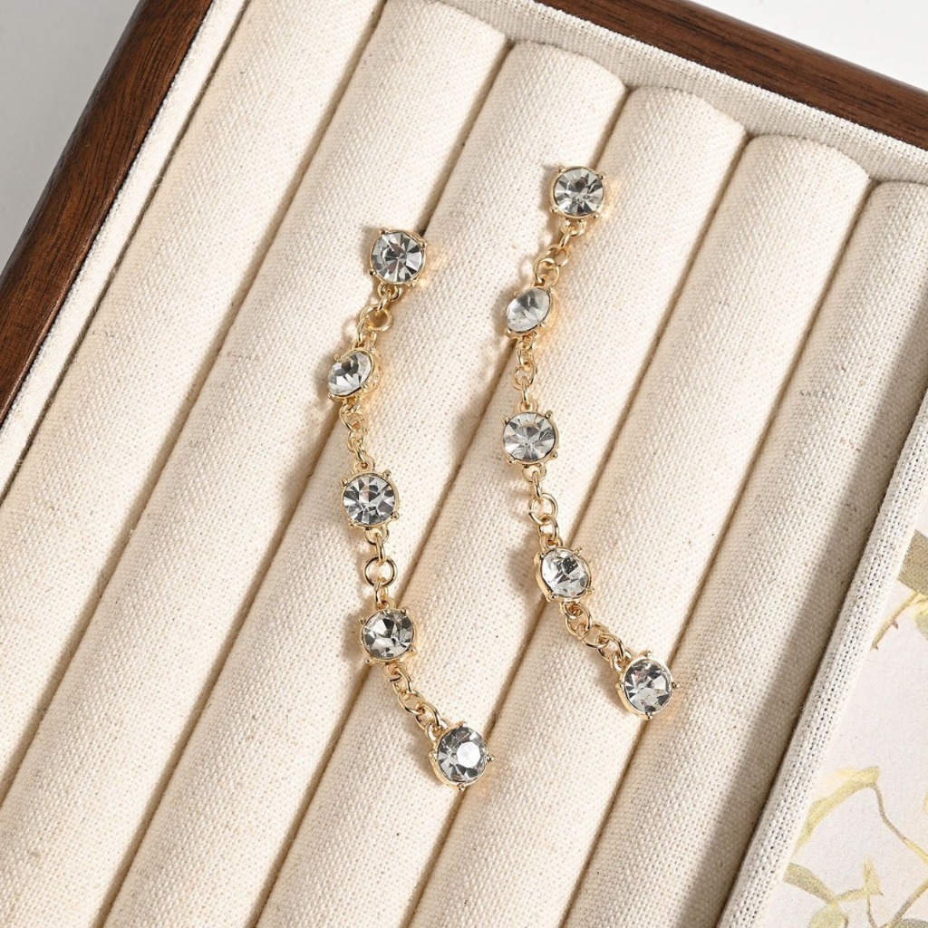 ANTING RUMBAI PANJANG KOREA ZIRKON BULAT LAPIS EMAS PREMIUM
