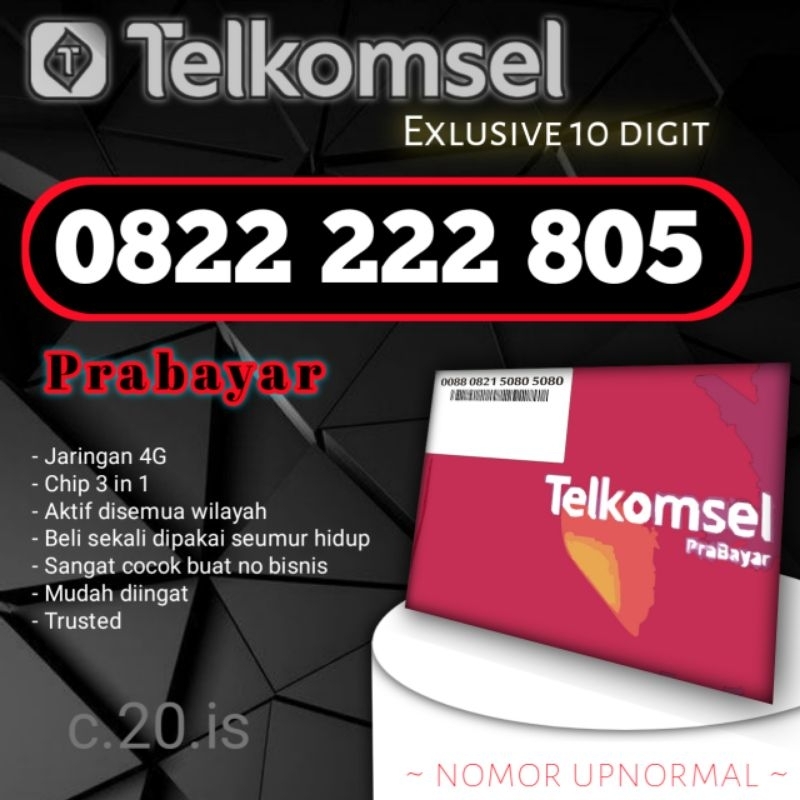 NOMOR CANTIK Telkomsel prabayar 10 digit 222 888 805