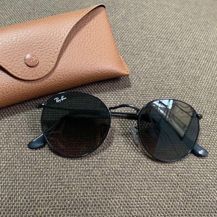 ORIGINAL KACAMATA RAYBAN ROUND METAL 3447 GOLD LENSA GREEN SIZE-50