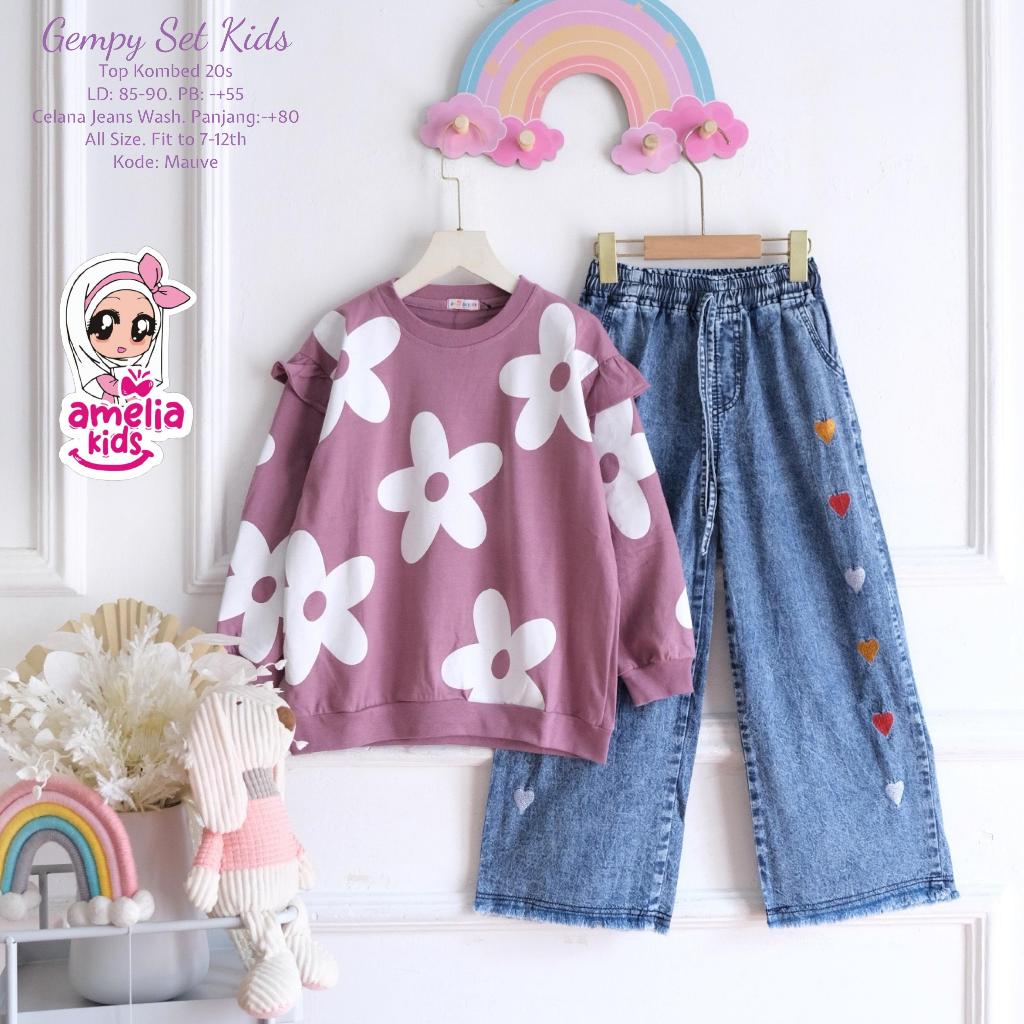 Amelia Setelan Anak Wanita Gempy Set Kids Ld 90 Usia 7-12 Tahun