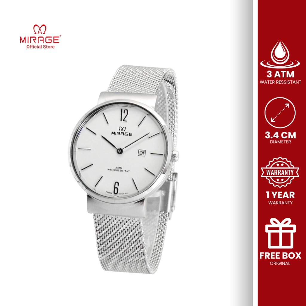 Mirage Jam Tangan Original Wanita Analog Rantai Pasir Simple Kasual 2 Jarum Silver 8624  / 8891 L St