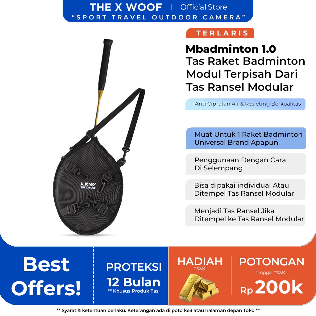 Tas Raket Badminton Anti Cipratan Air Tas Raket Bulu Tangkis The X Woof Mbadminton1