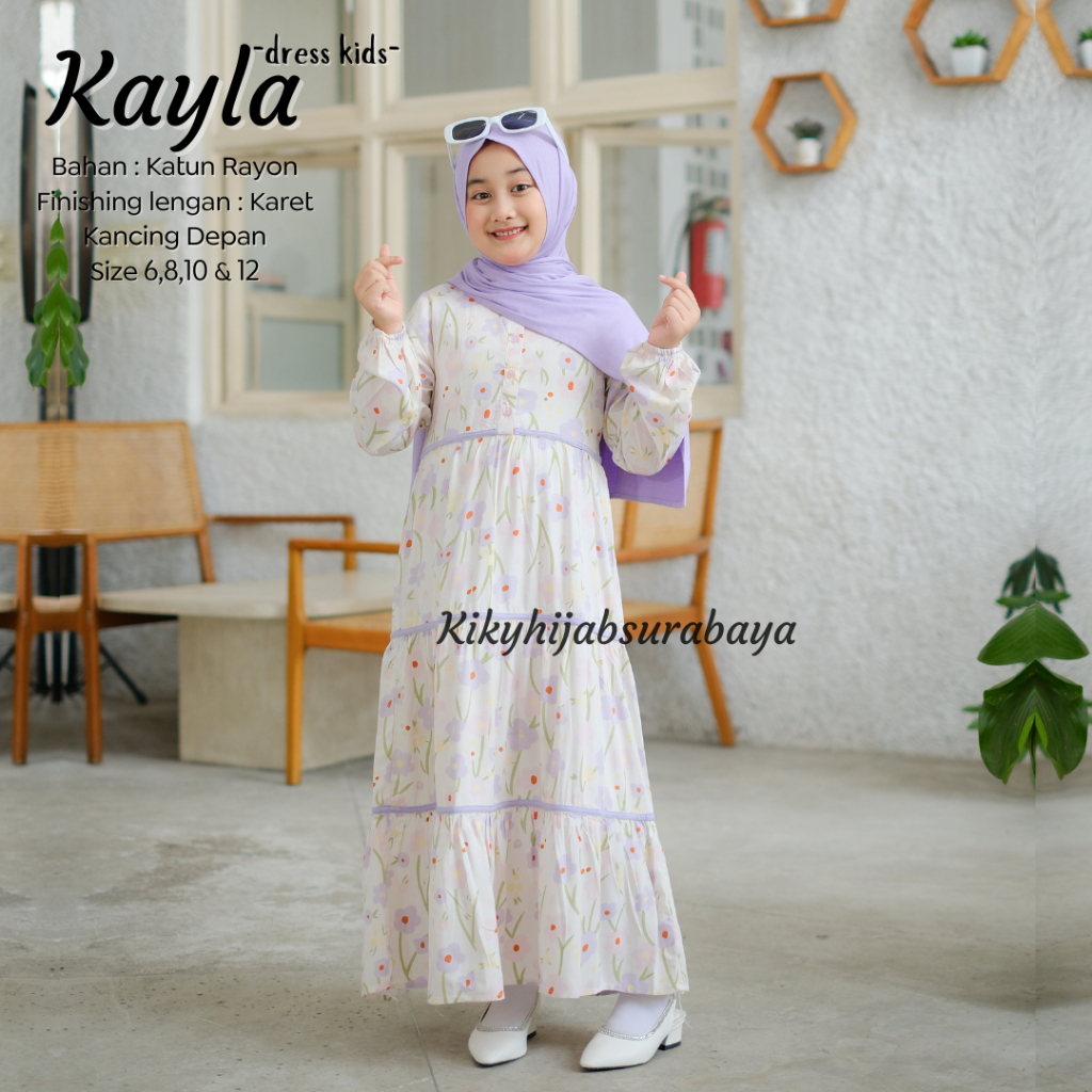 Gamis Anak Murah  Motif Kayla - Dress Kids Motif Bunga Usia 4-12tahun Bahan Katun Rayon Premium