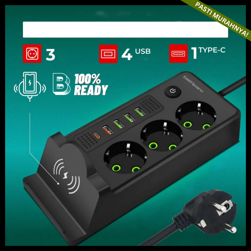 Kabel Stop Kontak 2 meter dengan Wireless Charging / Kabel Olor 2 meter Type C / Colokan Listrik