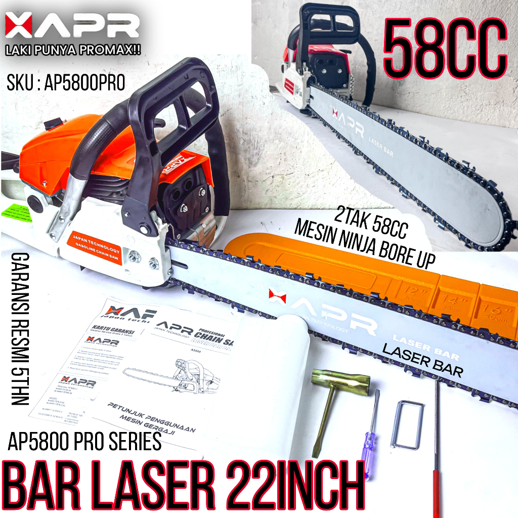 CUCI GUDANG CHAINSAW APR JAPAN laser bar AP5800PRO series 22INCH chainsaw 2tak