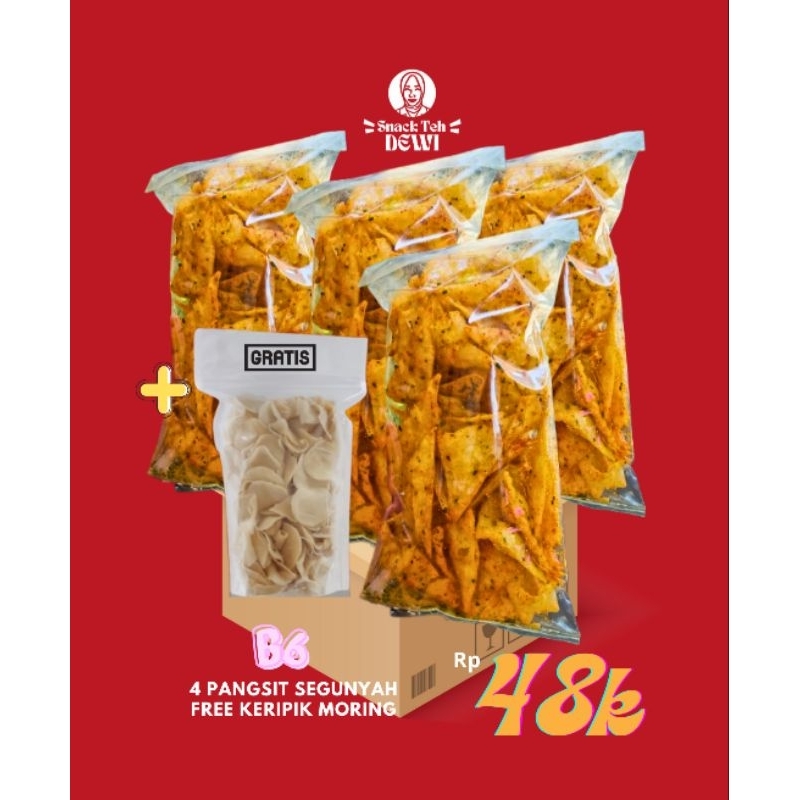 

Paket Bundling 6 Keripik Pangsit Segunyah (segitiga gurih renyah) Snack Teh Dewi 4pcs free 1 Keripik Moring