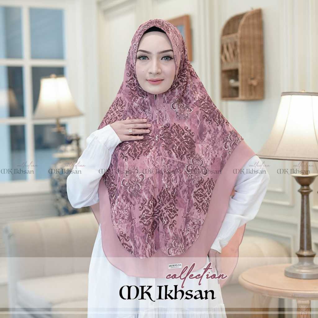 Hijab khimar motif syar'i 2 layer ceruty babydoll premium/jilbab motif kombian ceruty babydol kekini