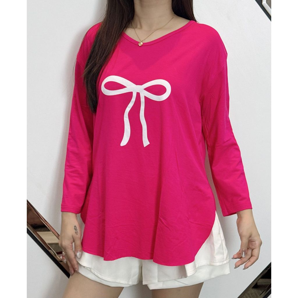 Bdy Kaos oversize lengan 7/8 Big Bow Top / Kaos Oversize Pita / Kaos wanita jumbo