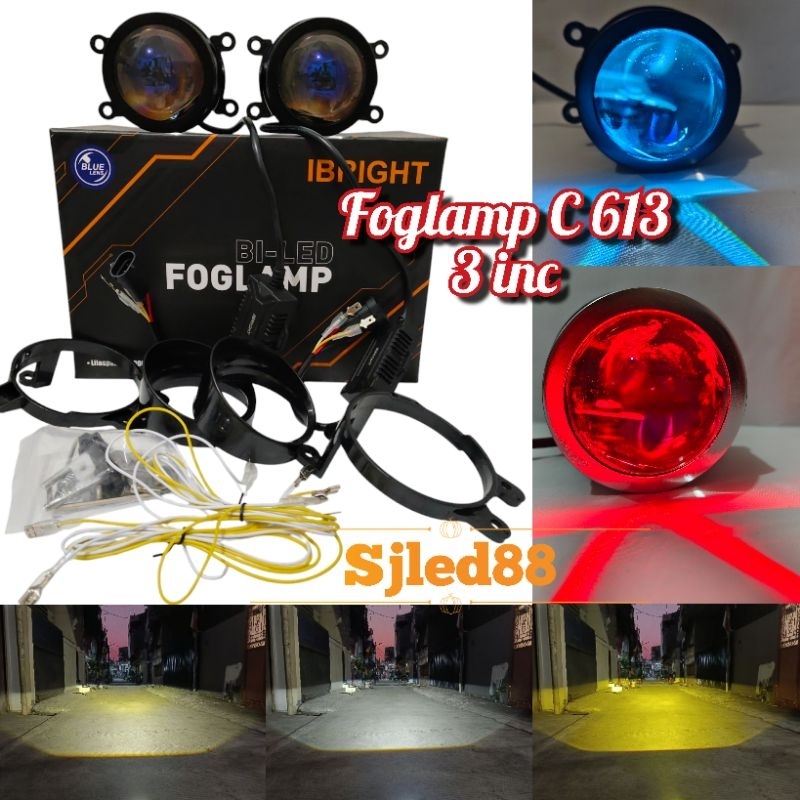 Sepasang Foglamp Ibright C613 Blue Lens 3 Inc High Low Toyota Honda Plus Breket Universal WaterProof