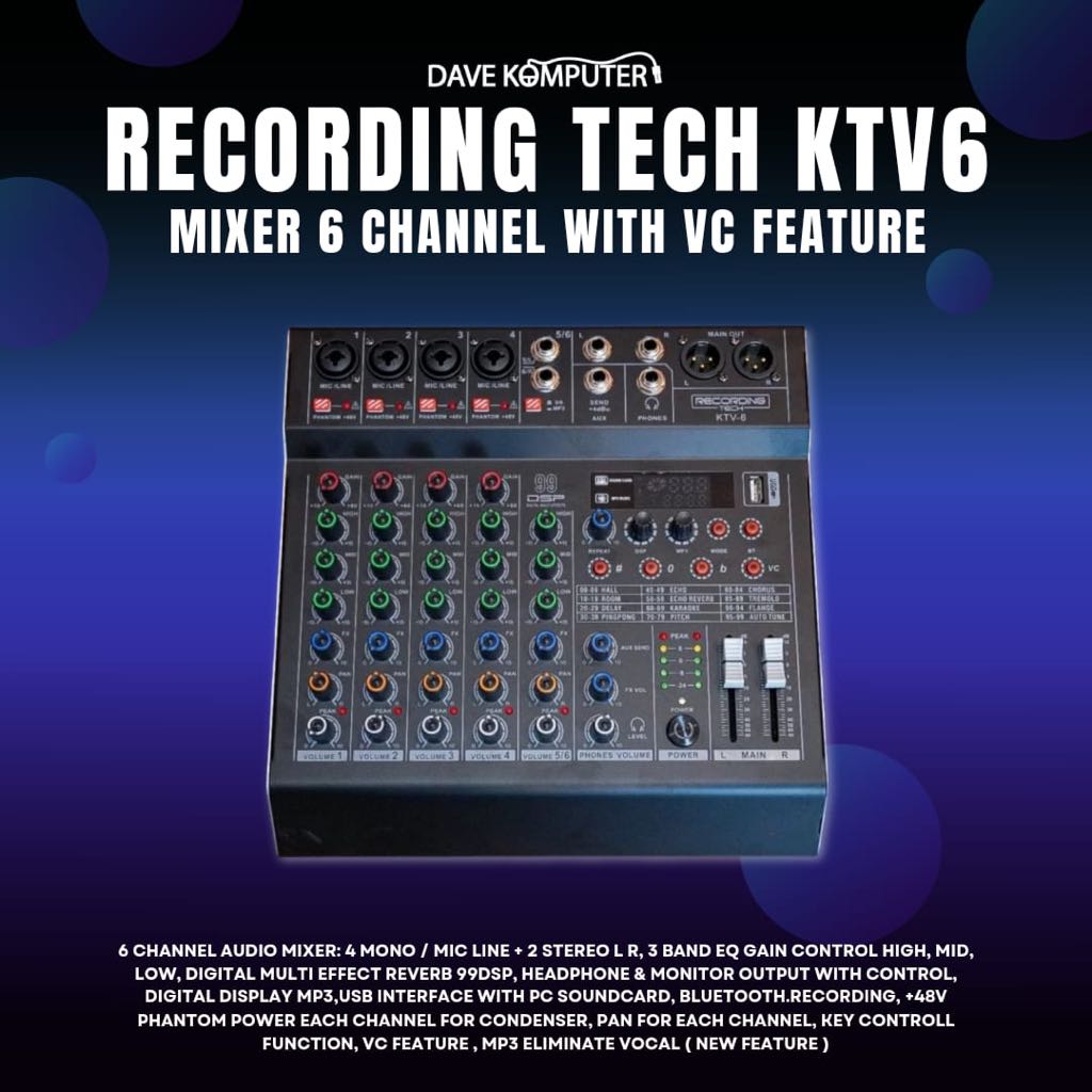 Recording Tech KTV6 Mixer 6 Channel With VC Feature