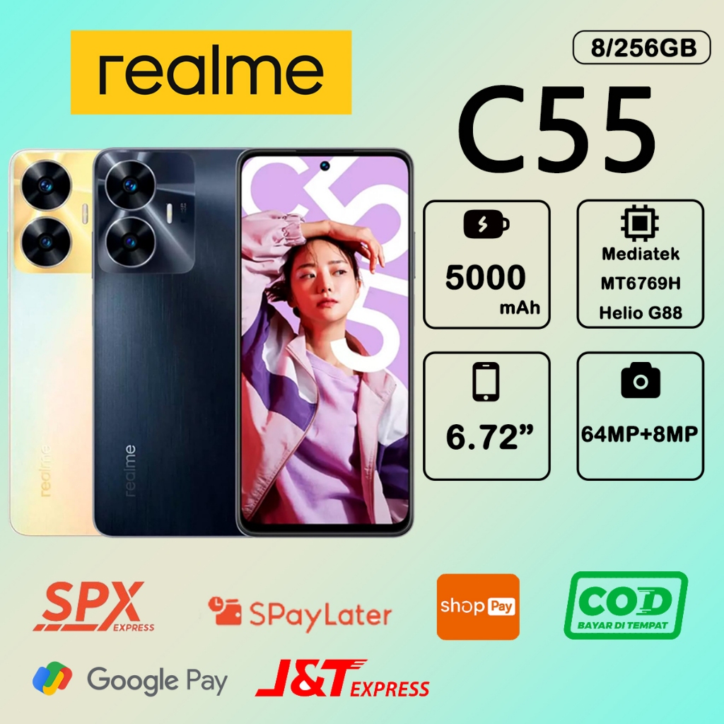 HP Realme C55 Ram 8/256GB 4G LET 6.72 inci 64MP+8MP NFC Smartphone Dual SIM Handphone Indonesia