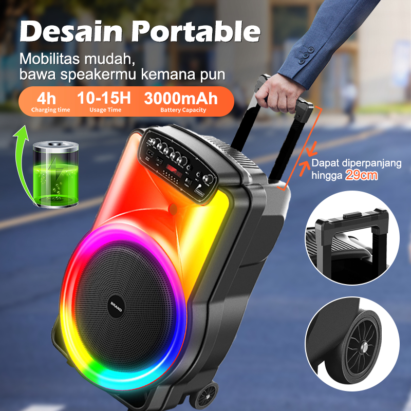 Speaker Bluetooth Karaoke 15 Inch 3 Mic Portabel Super Bass Besar Wireless subwoofer Q1508