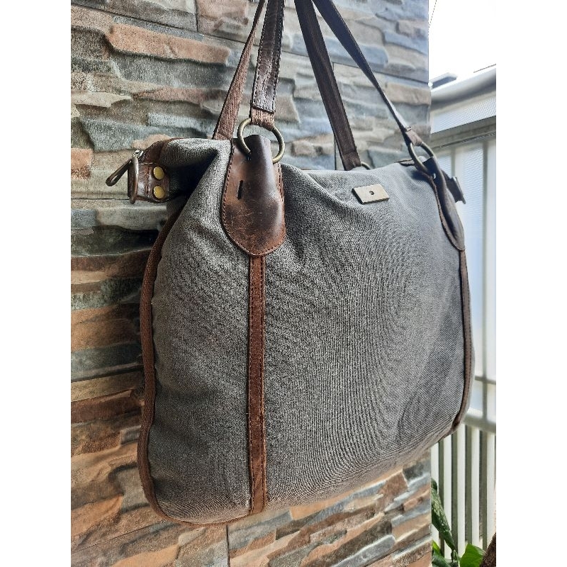 Totebag Kanvas Kulit Cokelat NoBrand - TAS PRELOVED