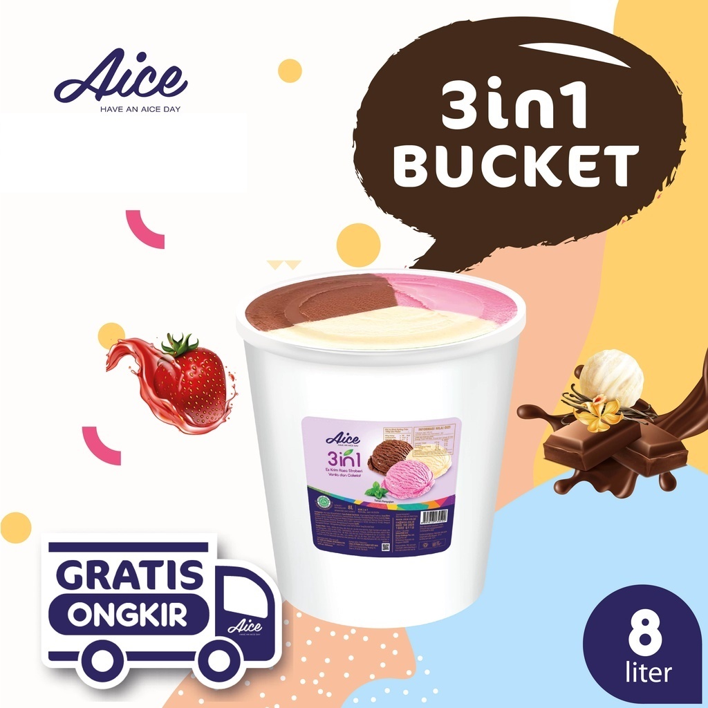 

AICE 3 in 1 Bucket 8 Liter Ice Cream Es Krim 3in1 Ember 8L Eskrim 3 Rasa