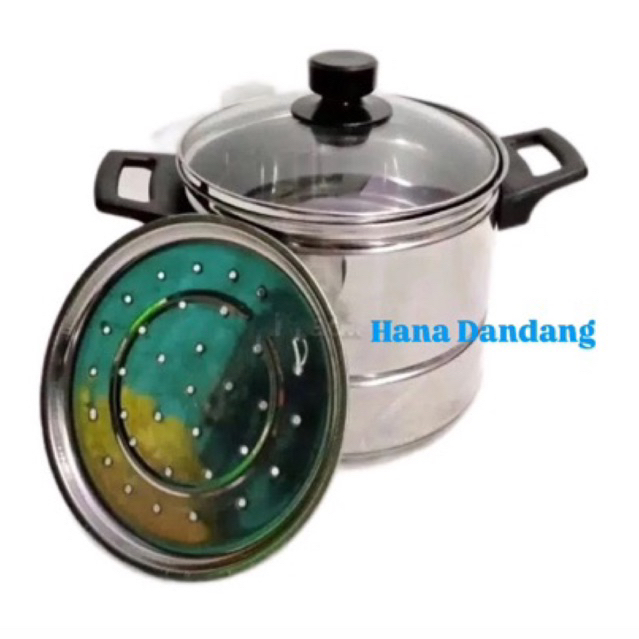 Sablukan Nasi 2kg tutup kaca / Dandang Kukus Masak Nasi 2kg Tutup kaca {24cm}