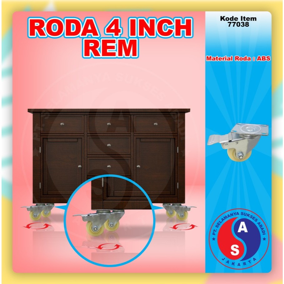 RODA NYLON PUTIH 4 INCH + REM RODA CASTER RODA TROLLEY RODA TROLI