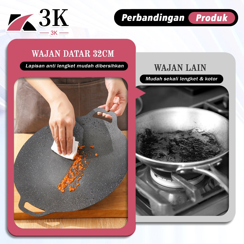 promo terbaru (3k surabaya) wajan datar bbq anti lengket 34cm serbaguna/panci panggangan ikan grill