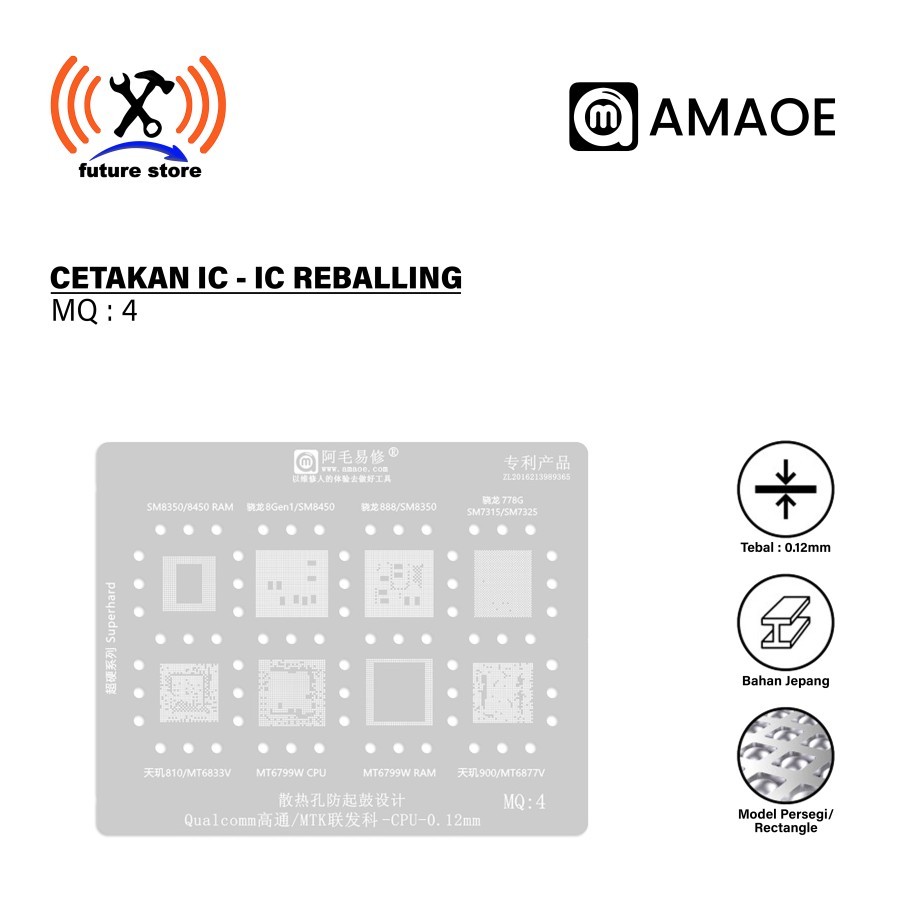 Amaoe MQ 4 Cetakan IC BGA Reballing Stencil for Qualcomm MTK CPU Steel Mesh SM8350/8450/7325 MT6833V