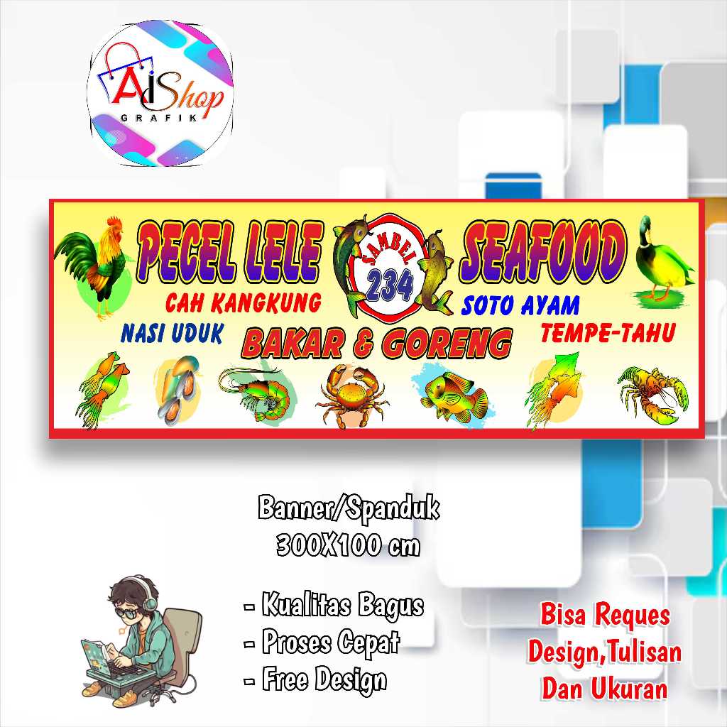 Spanduk Banner Pecel lele Seafood custom model a