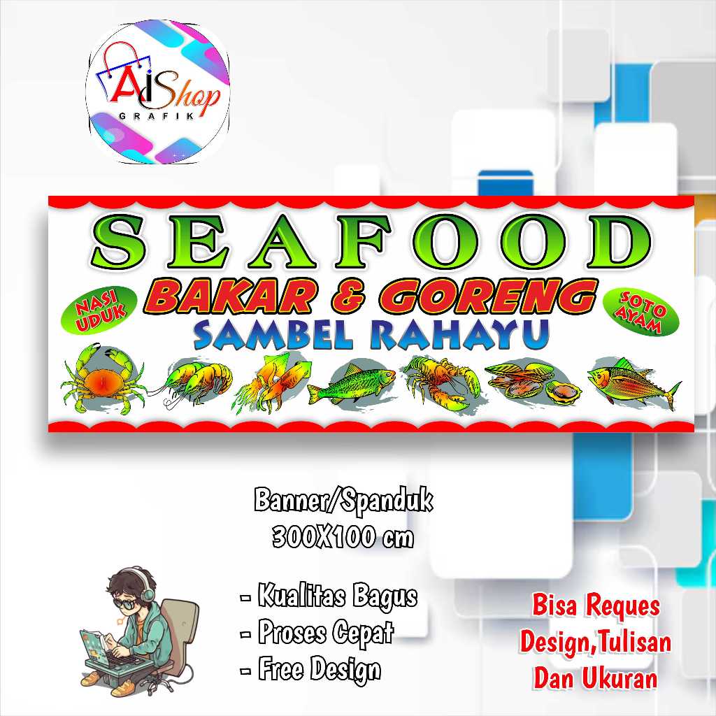 Spanduk Banner Pecel lele Seafood custom model d