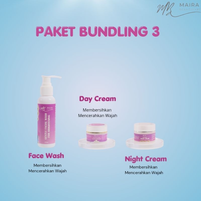 [3 PCS Paket] Maira Beauty Skincare Bundling 3 Gentle Facial Wash For Brightening,White Glow Day Cre
