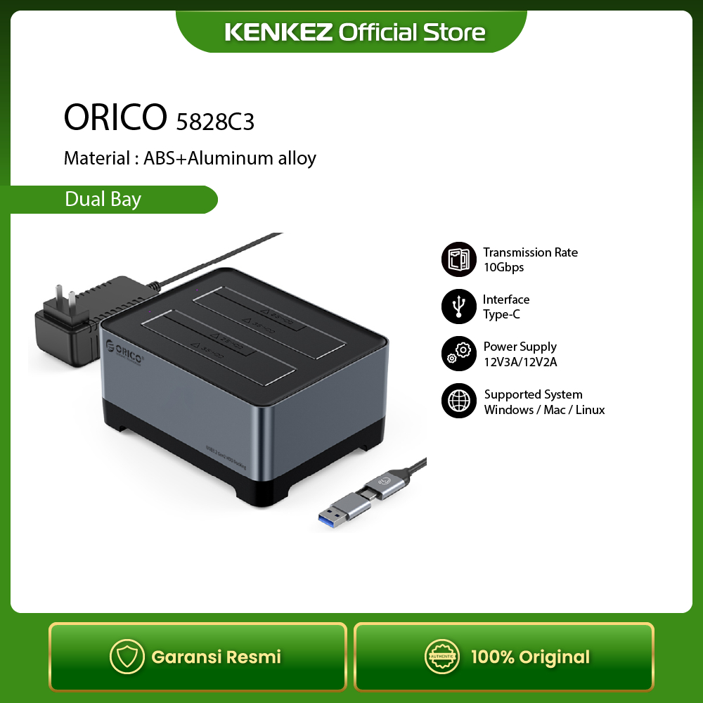 ORICO 5828C3 Docking SSD HDD Dual Bay Slot 3.5 inch 2.5 inch sata type-c usb 3.2 10Gbps