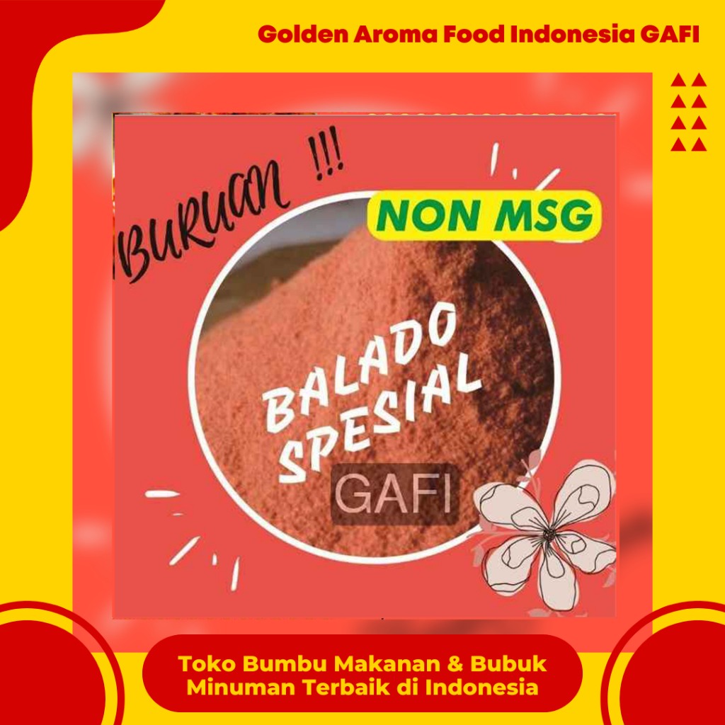 

GAFI Food Bumbu Tabur Rasa Balado Spesial NON MSG 1 Kg Lezat Gurih Nikmat Halal, Special Balado Flavor Seasoning Powder NON MSG 1Kg