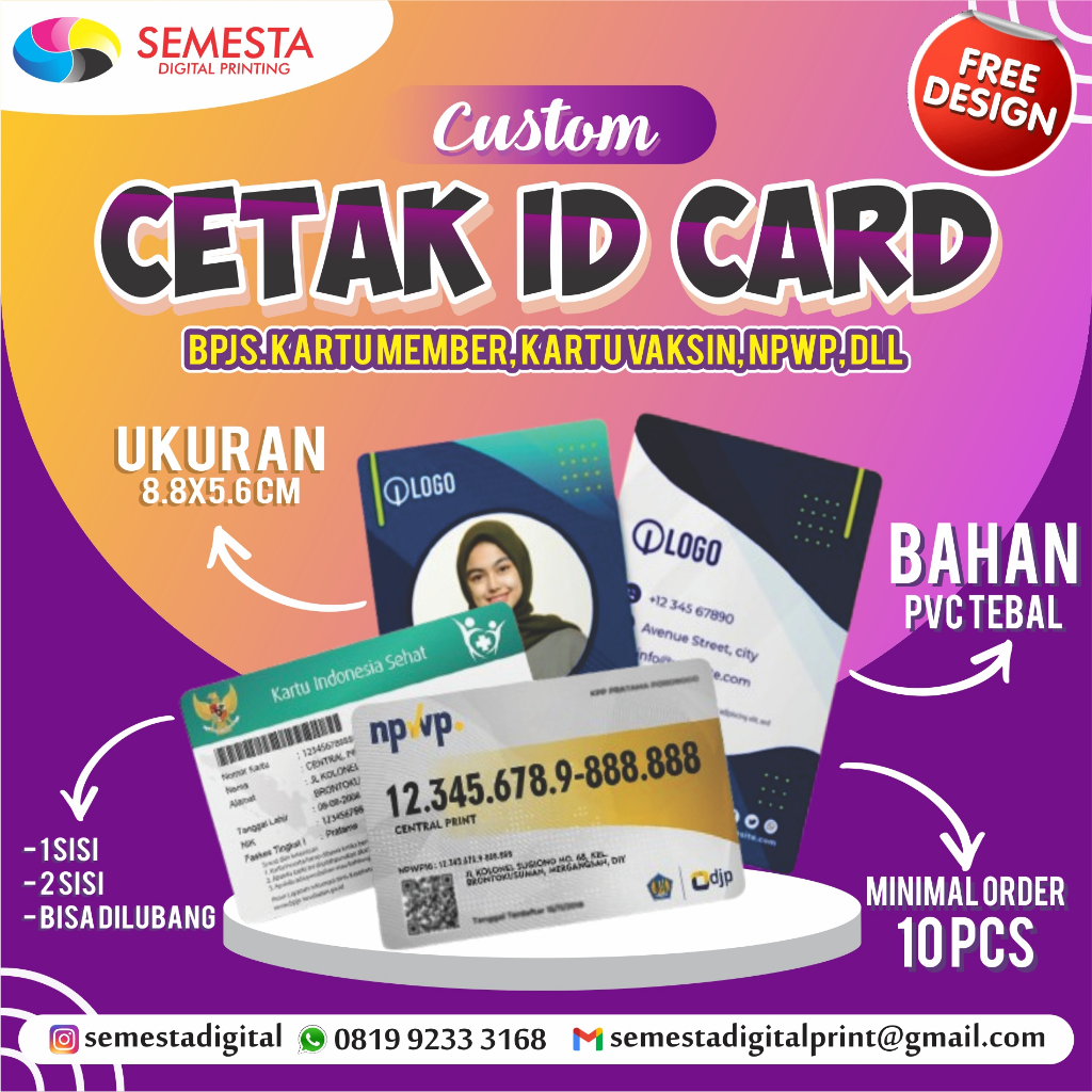 

CETAK ID CARD / KARTU MEMBER / VISIT / PELAJAR / BAHAN PVC