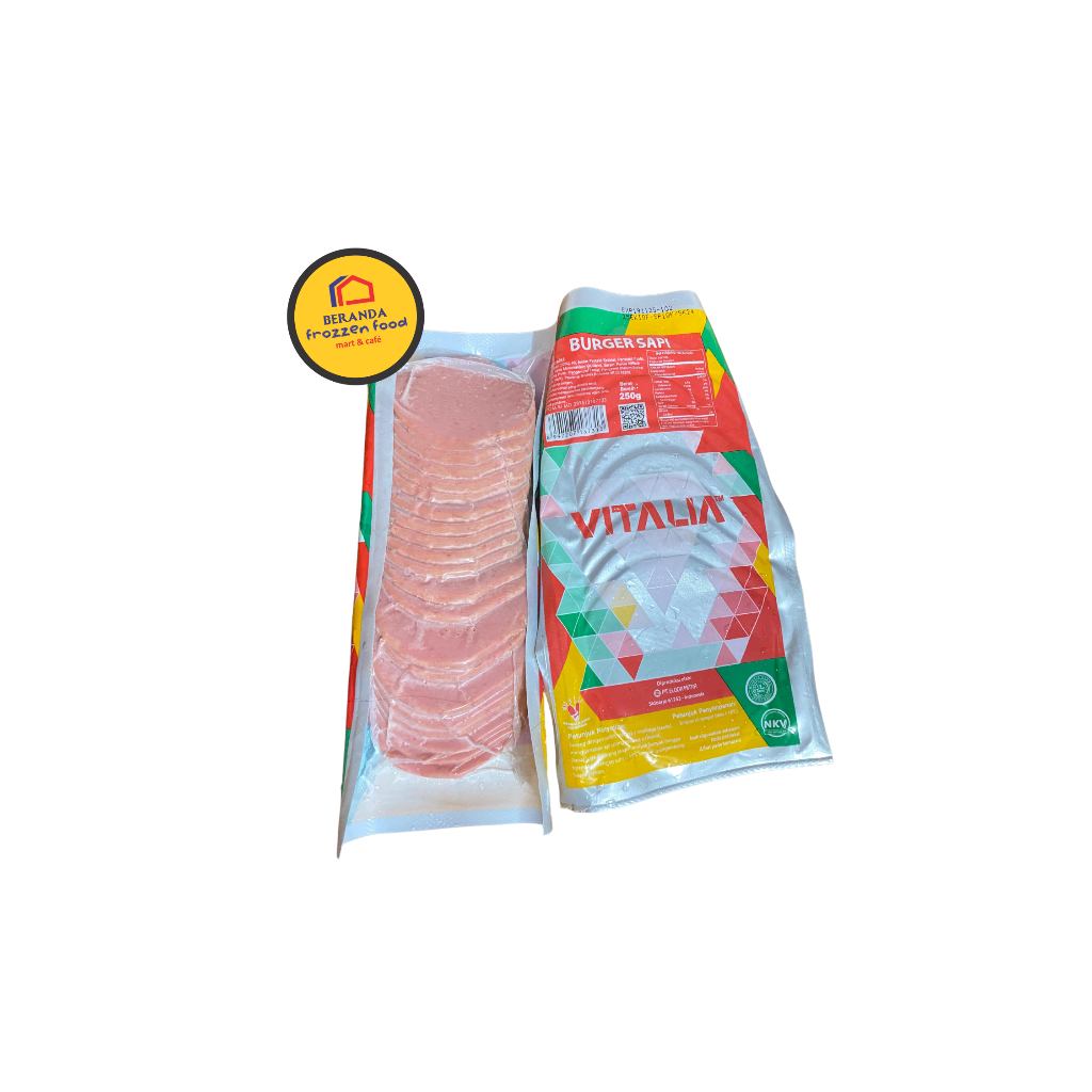 

VITALIA BEEF BURGER BESAR 250 GRAM/ MURAH100% HALAL FROZEN FOOD / SOSIS / NAGET / DUMPLING/SIAP SAJI