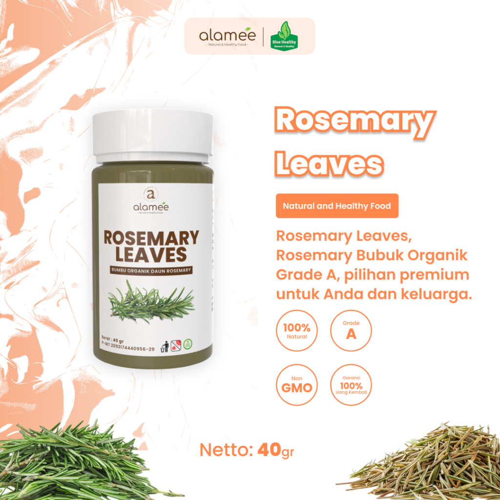 

ALAMEE Daun Rosemary Kering Dried Leaves Garnish Murni Asli Tanpa Campuran Bumbu Dapur Tabur 40 gram