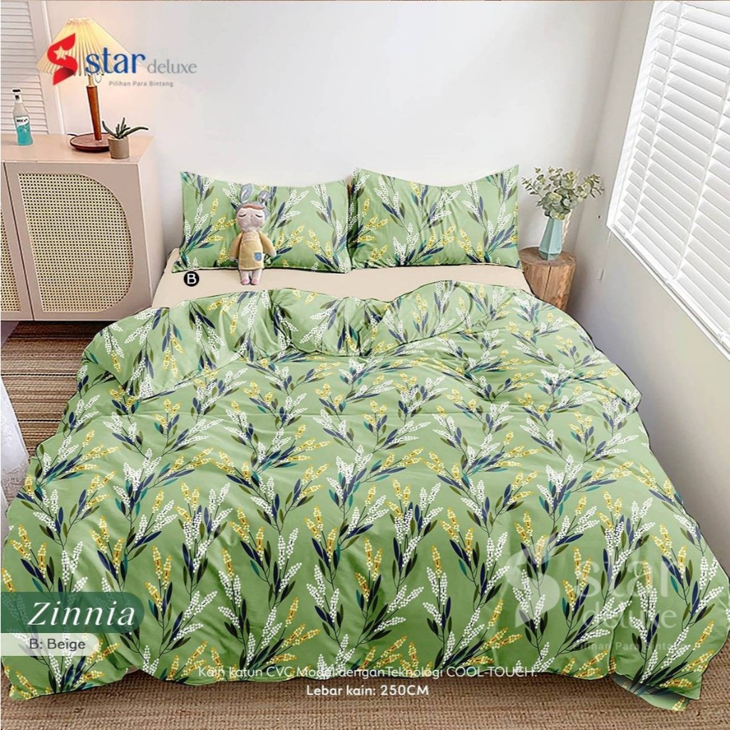 GROSIRSPREIKJ - Ready Stok Sprei Set Star Deluxe Sprei Beige Zinnia Bunga Hijau 1 set sprei sarung b