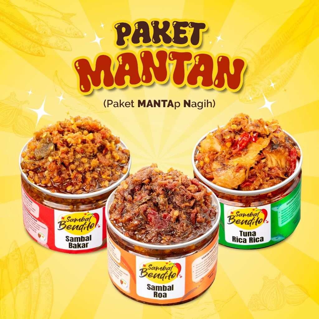 

BENDITO Paket Mantan Sambal Roa Asap Asli Khas Manado Tuna Suwir Rica Sambal Bakar Saji Halal