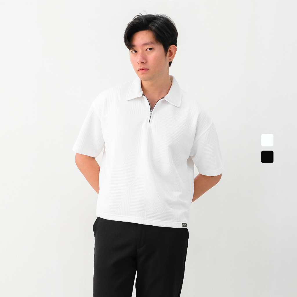 SANVANINA Zuma Zipper Boxy Polo Shirt  | Kaos Polo Knit Pria | Atasan Pria Berkerah Boxy Fit Cutting