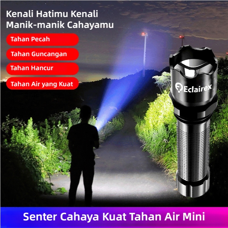 ⚡COD+Beli 1 Gratis 1⚡Senter mini LED/senter cahaya kuat/senter jarak jauh ultra terang isi ulang USB/senter penerangan portabel mini kecil/senter lampu kuat Led/senter jarak jauh super terang/pencahayaan luar ruangan portabel mini kecil