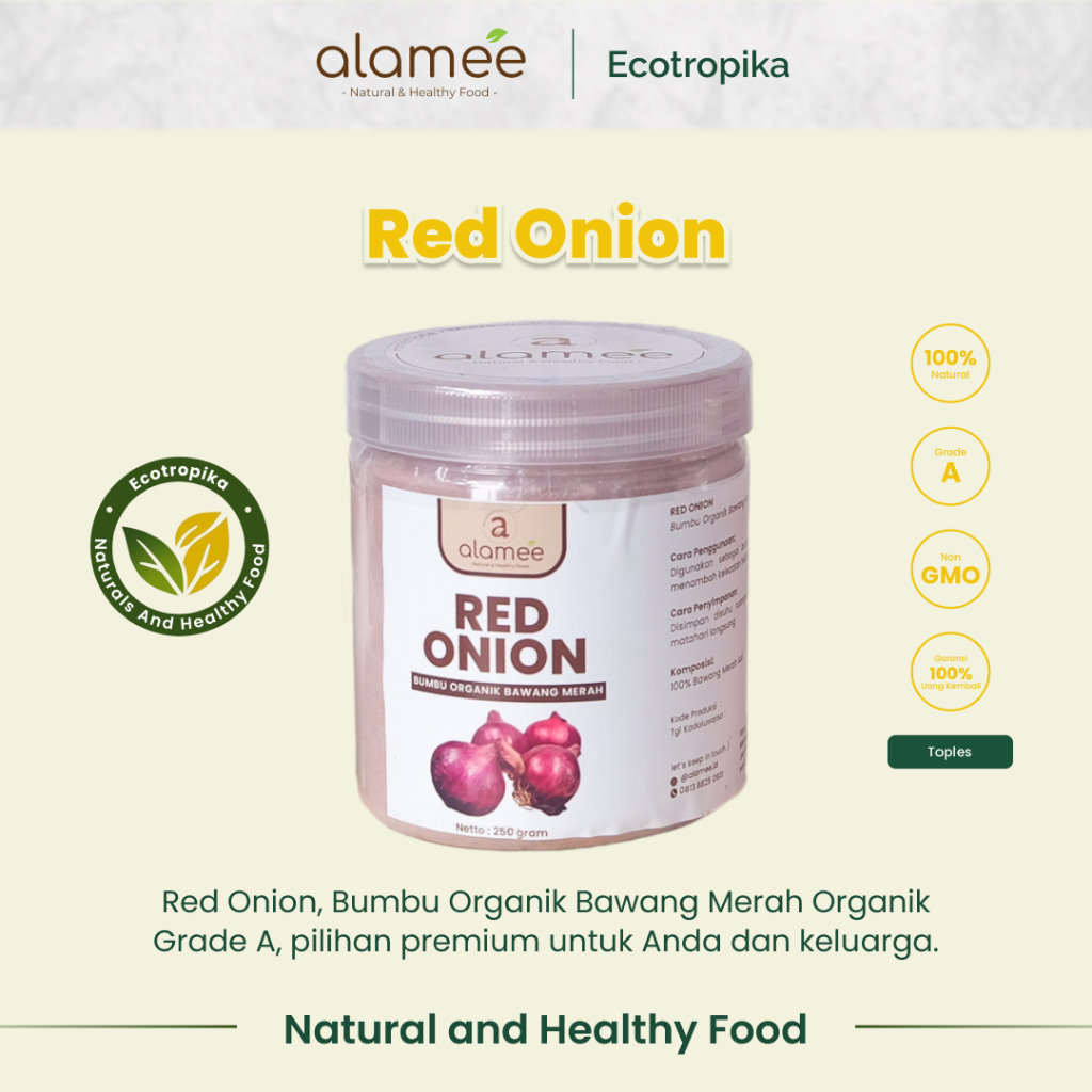 

Bawang Merah Bubuk Red Onion Powder Bumbu Dapur Organik Masak Tanpa Campuran Premium Toples 250