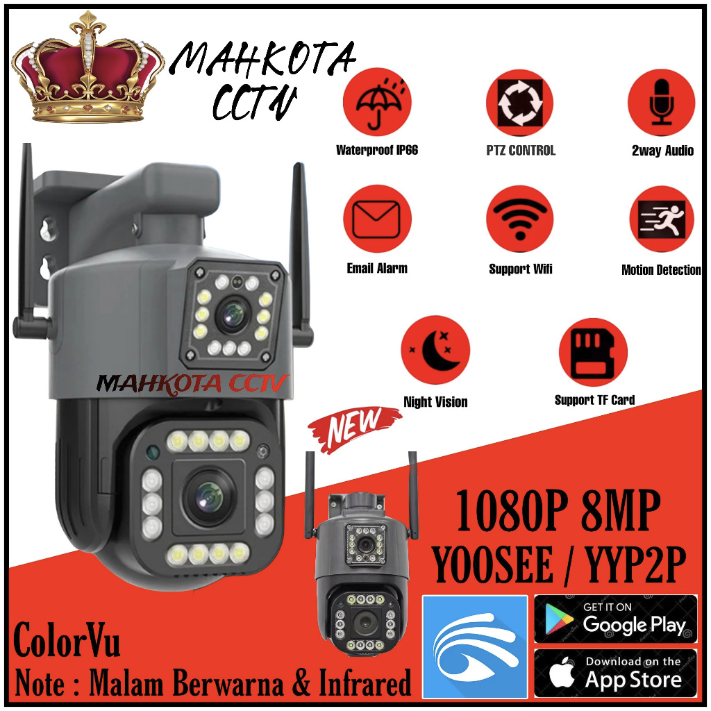 IP Camera YOOSEE Outdoor Double Lensa Full HD 8MP IP Camera CCTV Waterproof ColorVu