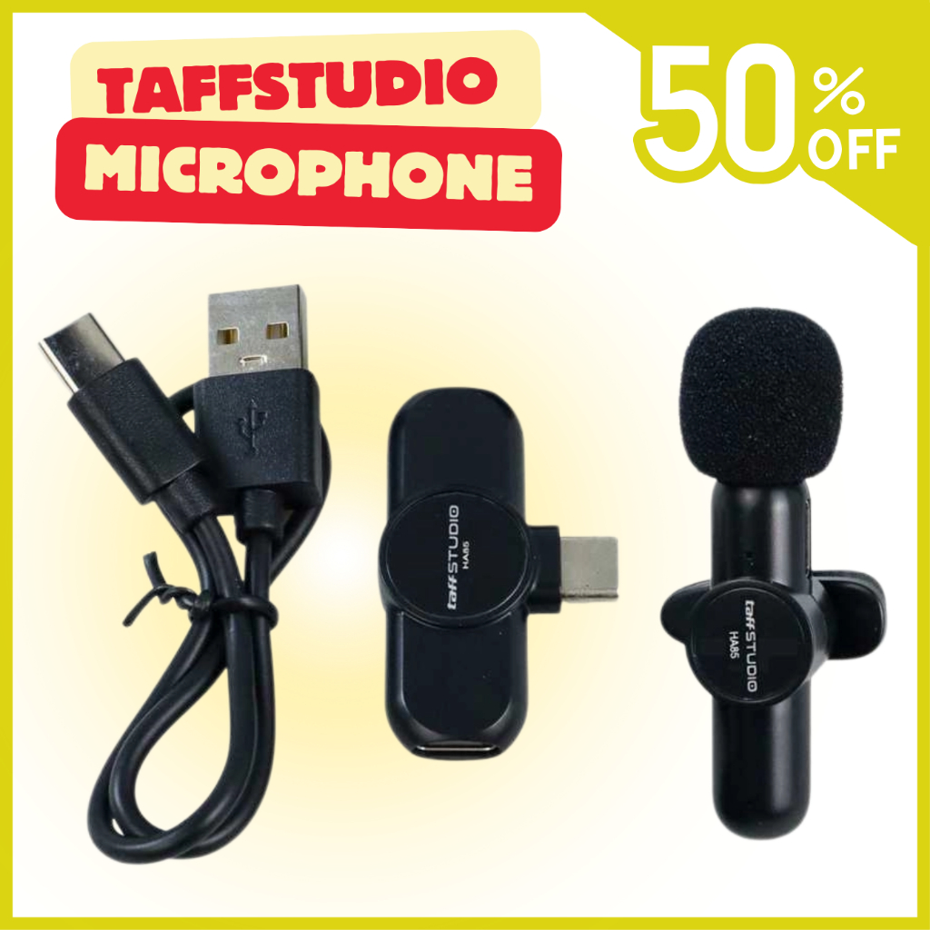 PROMO TaffSTUDIO Microphone Wireless Clip on USB Type C 1 mic 2 mic Untuk Konten Live Streaming