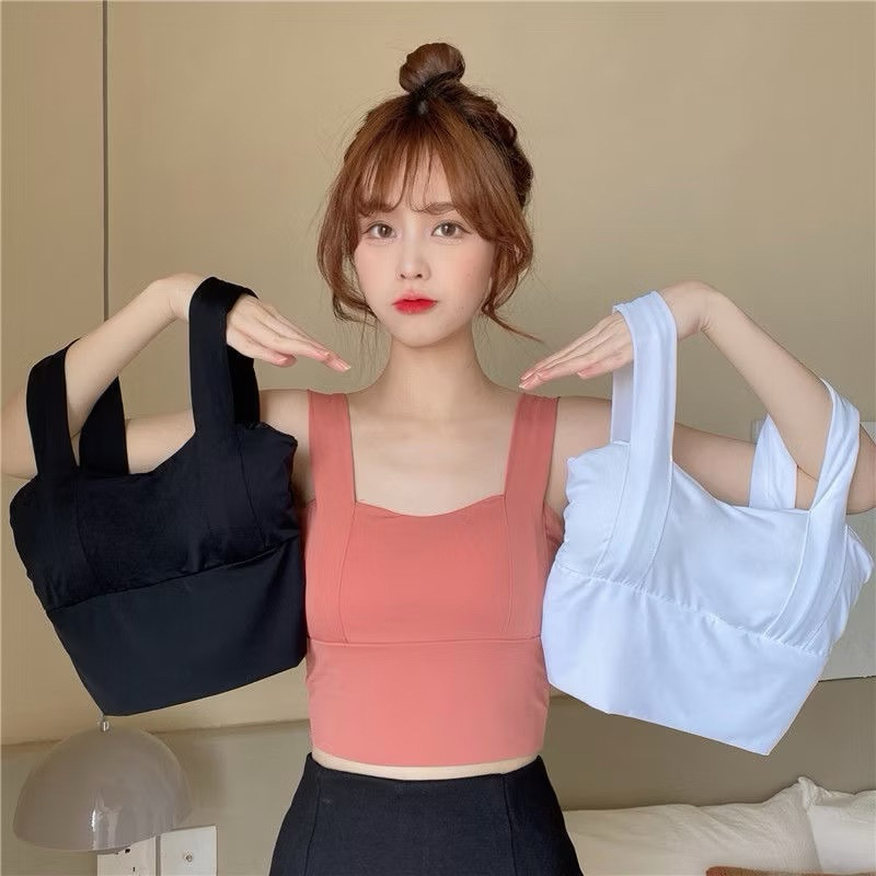 tanktop Bra Sport Crop Top Square Neck Seamless Olahraga Gym Push up