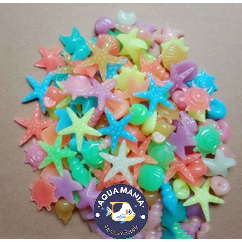 [10 PCS] MINIATUR HEWAN LAUT GLOW IN THE DARK HIASAN AQUARIUM SIMULASI KERANG KEONG BINTANG LAUT MEN