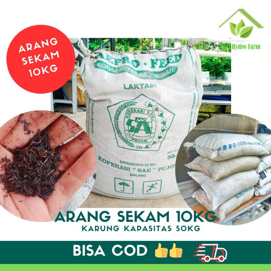 10KG++ ARANG SEKAM KARUNG KAPASITAS 50KG arang sekam karung besar sekam bakar media tanam