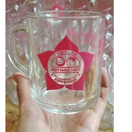 souvenir gelas kaca bening sablon