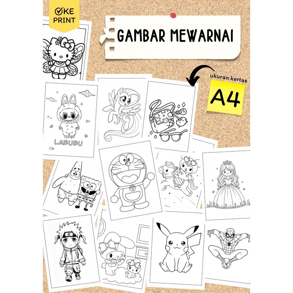 10 lembar  Gambar Mewarnai I Sketsa bukan Buku I Coloring Sketsa Lucu I HVS 100gr Tebal