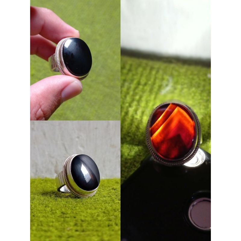cincin pria batu hitam tembus merah motif junjung derajat yaman habasyi wulung ori natural