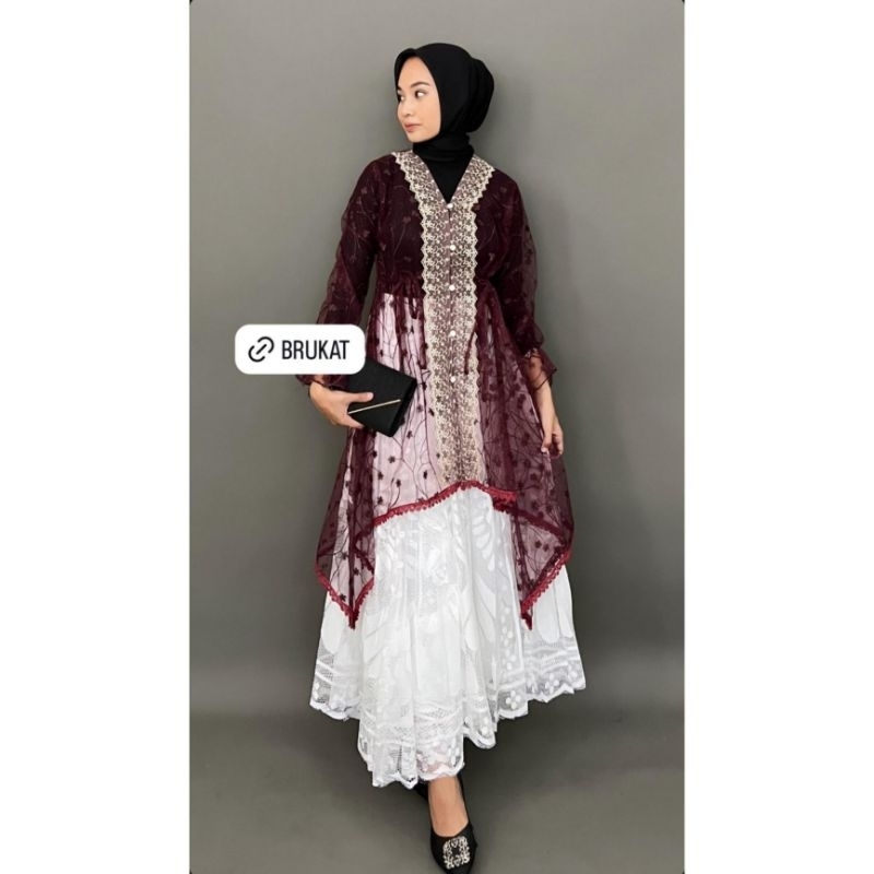 DYA369 Kerin Outer Tunik Tille Brukat Cardigan Tille Brokat Lengan Panjang Kebaya Tunik atasan