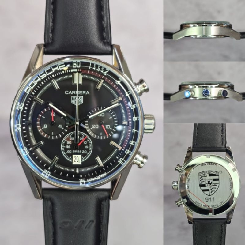 JAM TANGAN PRIA TAG HEUER CARRERA PORSCHE LEATHER JAPAN QUARTZ SUPER QUALITY #jamtanganpria