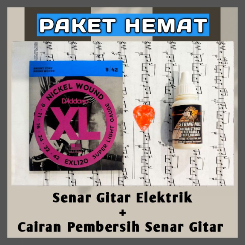 Paket Hemat Senar Gitar Elektrik Listrik Dan Cairan Pembersih Gitar