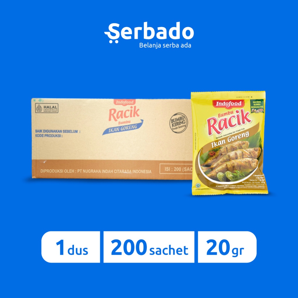 

Racik Bumbu Indofood Ikan Goreng 20gr 1 Dus (Isi 200 sachet)